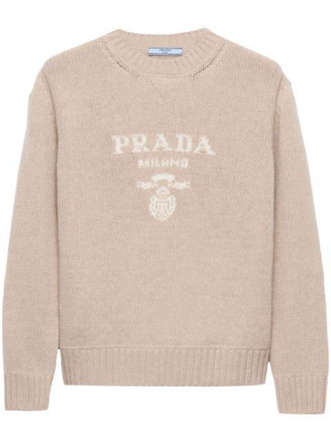 logo-intarsia crew-neck sweater by PRADA