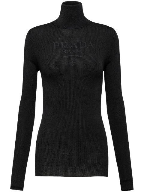 logo-intarsia turtleneck sweater by PRADA