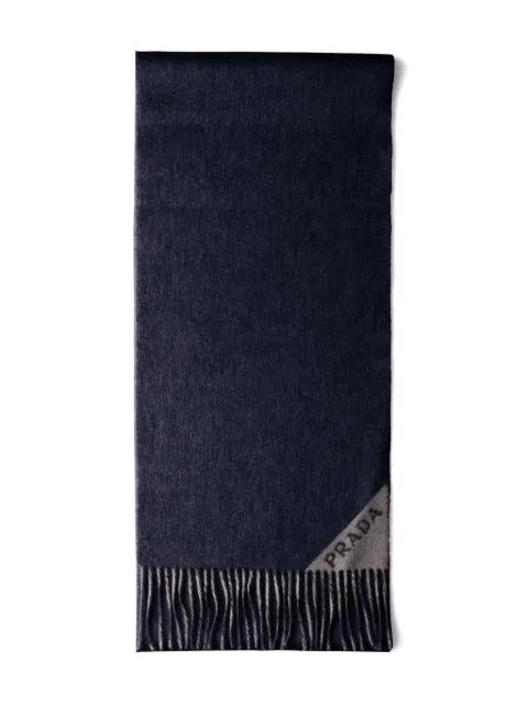 logo-jacquard fringe-edge scarf by PRADA