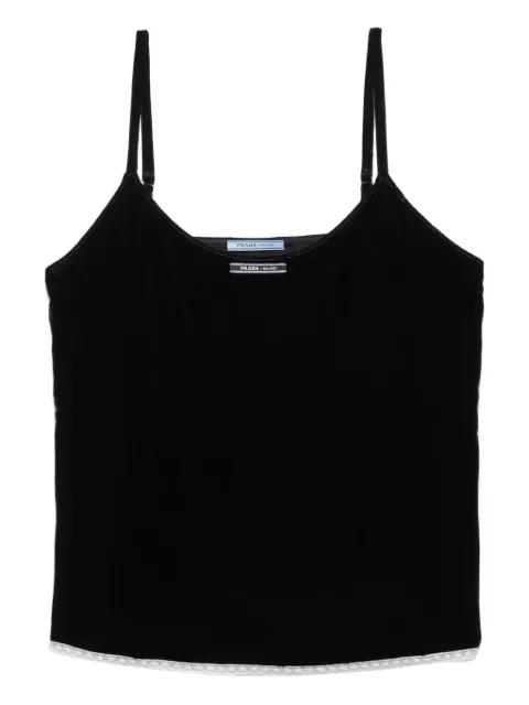 logo-label velvet top by PRADA
