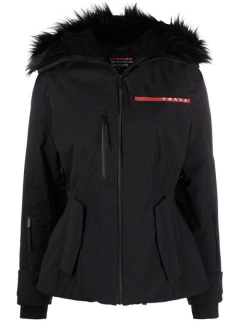 logo-patch hoodied jacket by PRADA