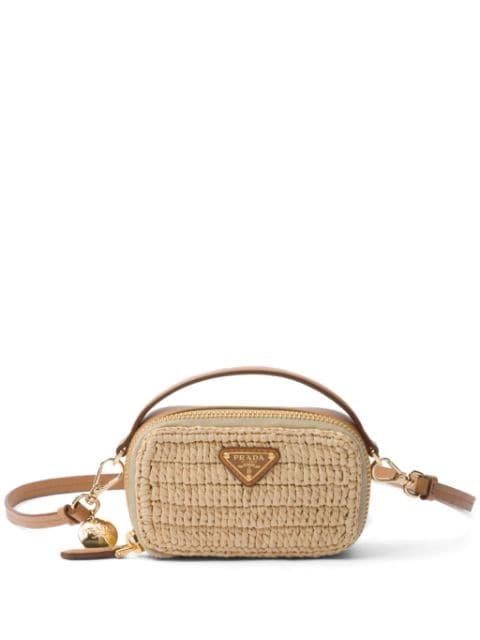 logo-plaque crochet mini bag by PRADA