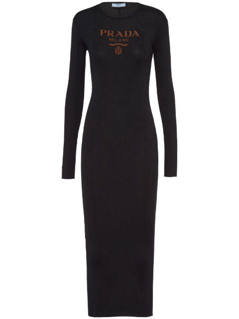logo-print silk midi dress by PRADA