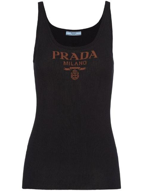 logo-print silk tank top by PRADA