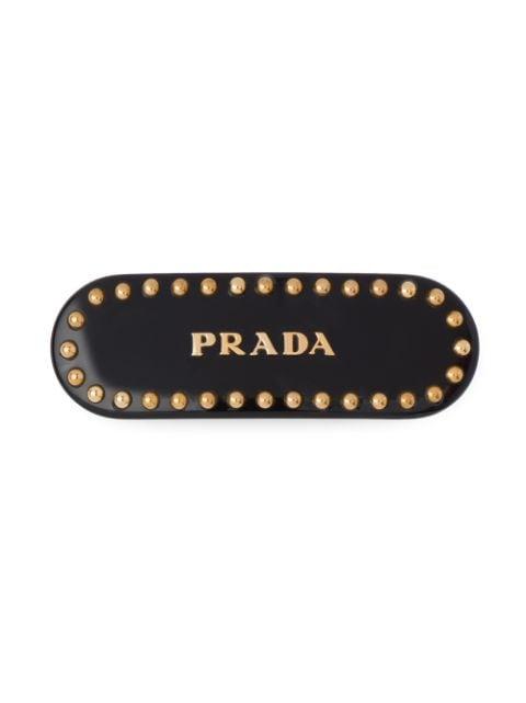 logo-print studded hair clip by PRADA