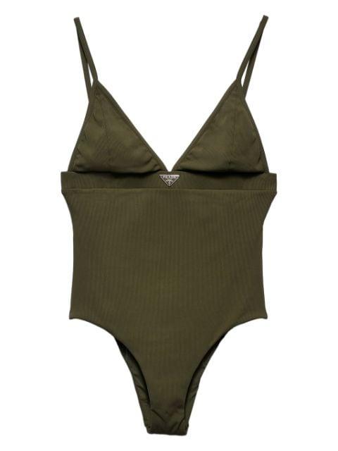 logo-triangle fine-ribbed swimsuit by PRADA