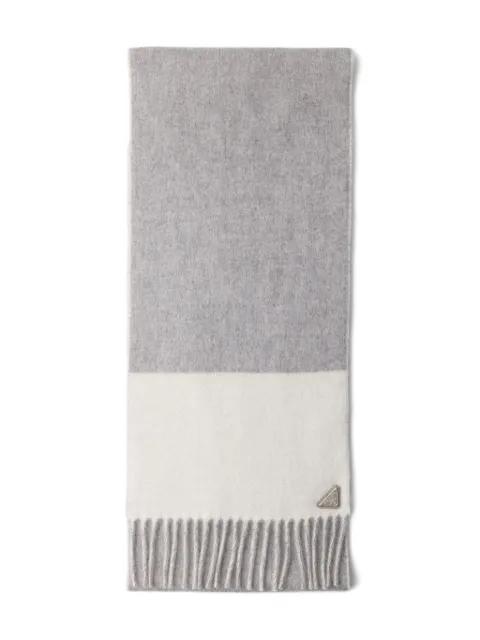 logo-triangle fringed cashmere scarf by PRADA