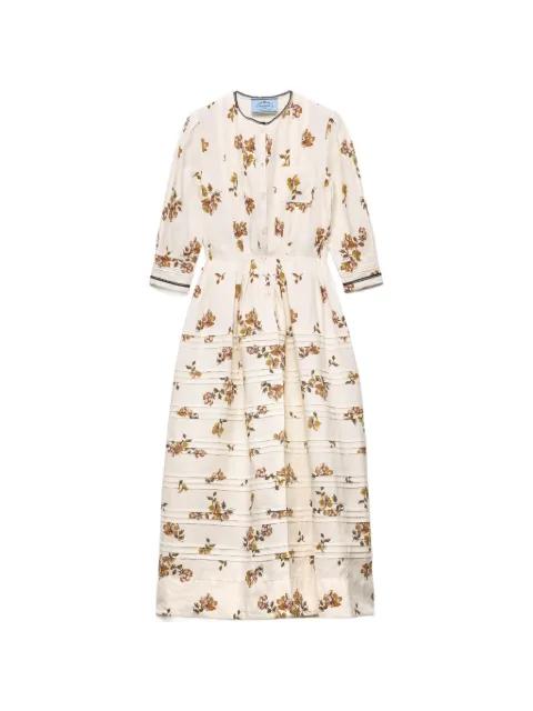 long printed linen dress by PRADA