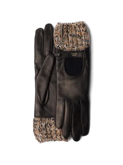 mélange-knit leather gloves by PRADA