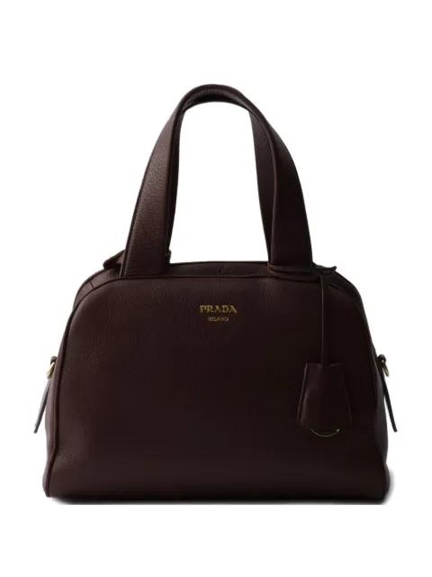 medium leather top-handle tote bag by PRADA