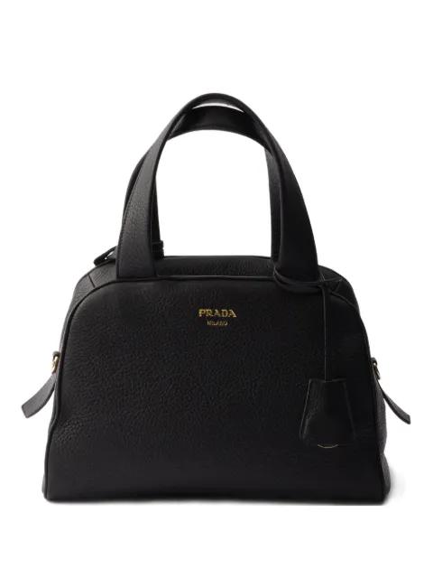 medium leather top-handle zip tote bag by PRADA