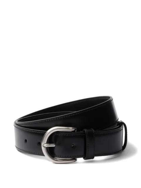 metal buckle engraved leather belt by PRADA