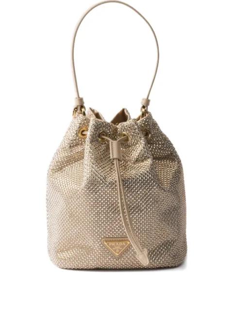 mini crystal-embellished drawstring bucket bag by PRADA