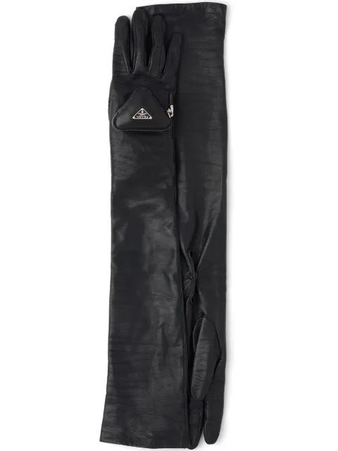 pouch-detail long leather gloves by PRADA