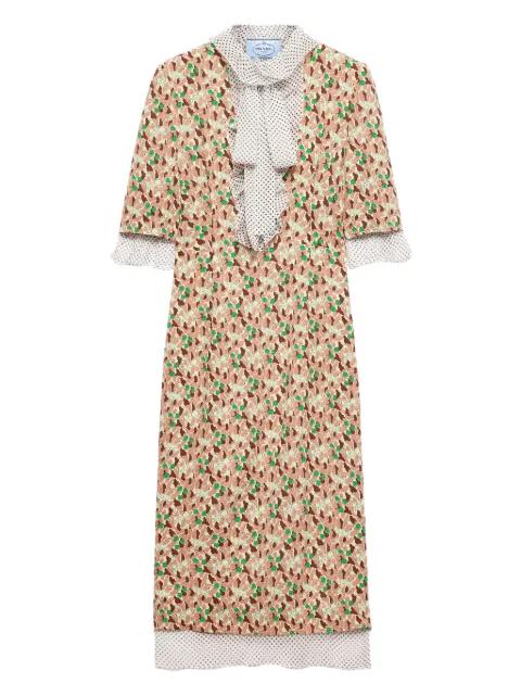 printed georgette midi dress by PRADA