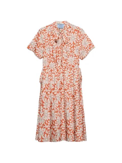 printed pleated pongé dress by PRADA