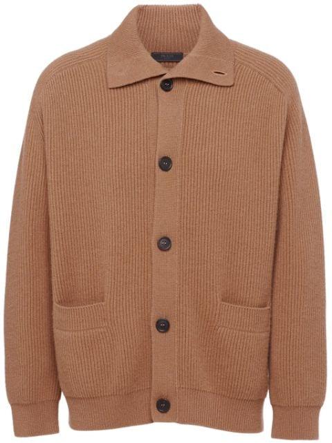ribbed-knit cashmere cardigan by PRADA