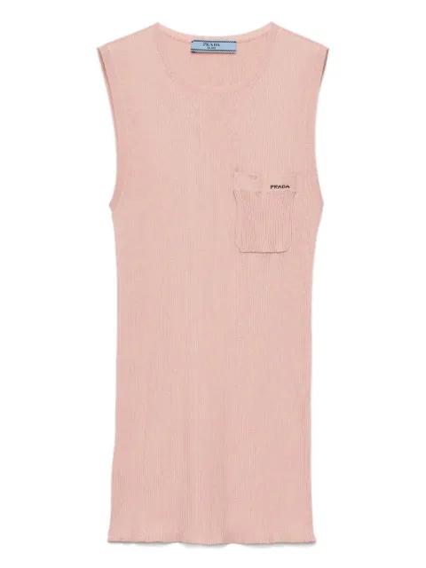 ribbed patch-pocket silk top by PRADA