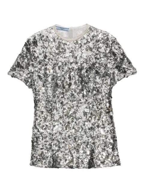 sequin-embellished short-sleeved blouse by PRADA