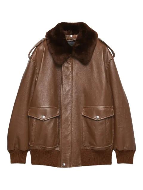 shearling-collar leather jacket by PRADA