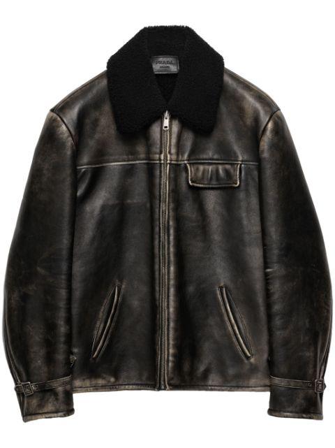 shearling-collar leather jacket by PRADA