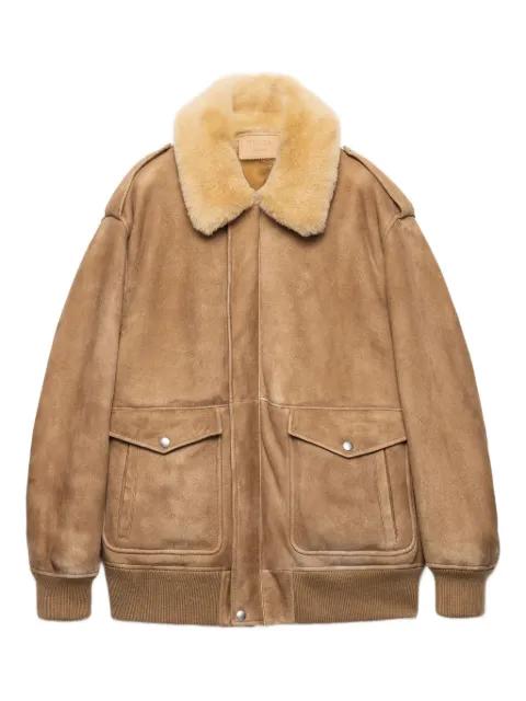 shearling-collar patch-pocket jacket by PRADA