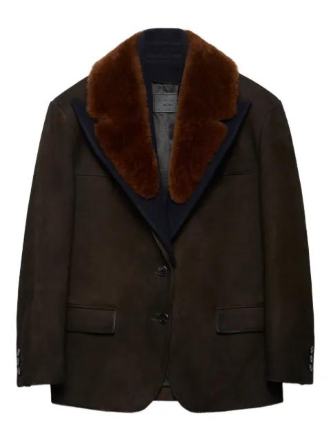 shearling-collar suede coat by PRADA