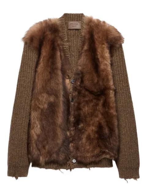shearling-trimmed wool cardigan by PRADA