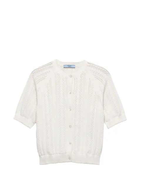 short-sleeved openwork cotton cardigan by PRADA