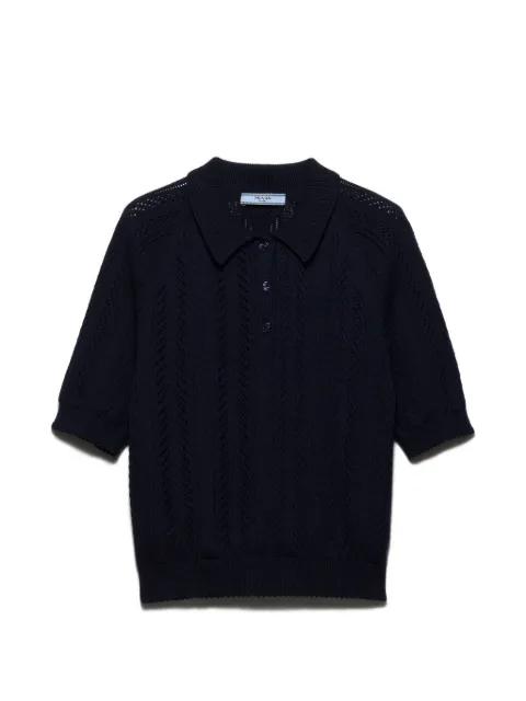 short-sleeved openwork cotton polo shirt by PRADA