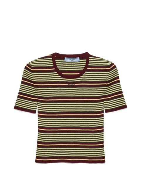 short-sleeved striped cotton sweater by PRADA