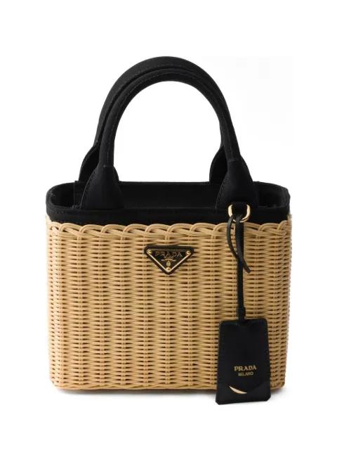 small wicker and canvas tote bag by PRADA