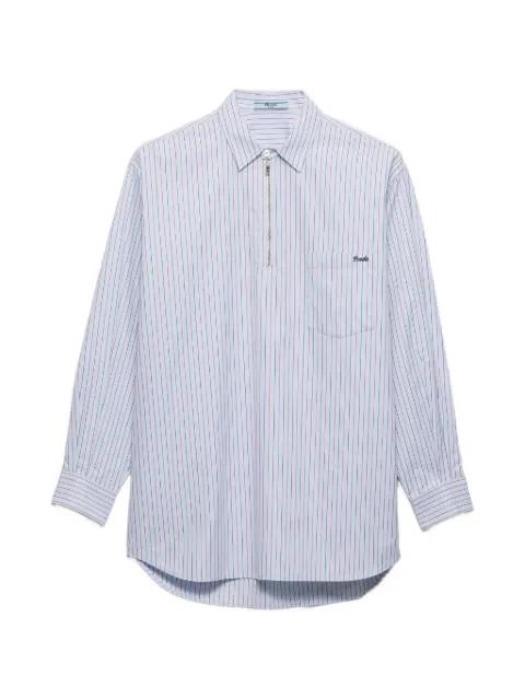 striped cotton shirt with half-zipper by PRADA