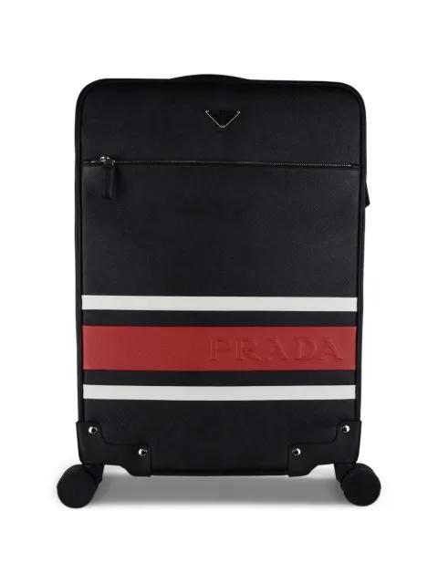 striped logo leather suitcase by PRADA