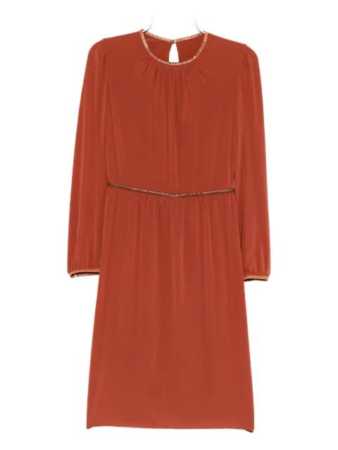 terracotta leather trim long sleeve dress by PRADA 