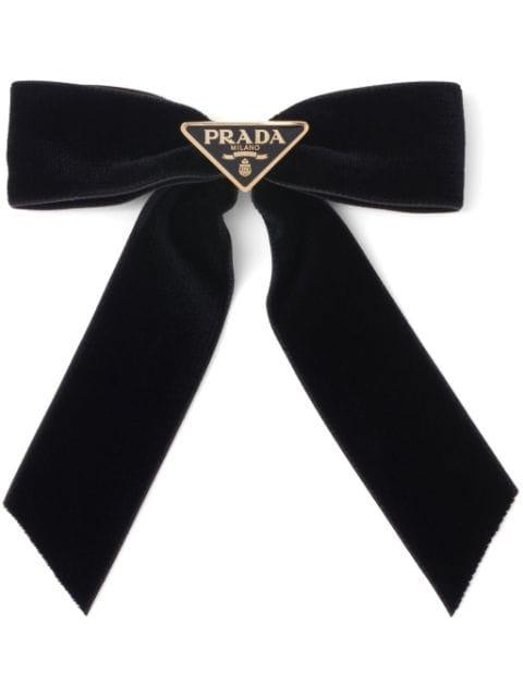 triangle-logo bow velvet hair clip by PRADA