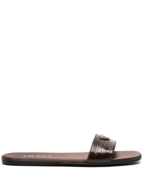 triangle-logo embossed-crocodile slides by PRADA