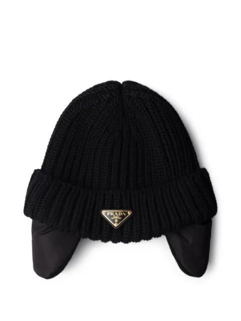 triangle-logo knitted beanie hat by PRADA
