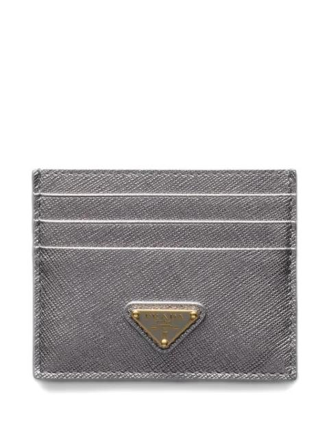 triangle-logo leather card holder by PRADA