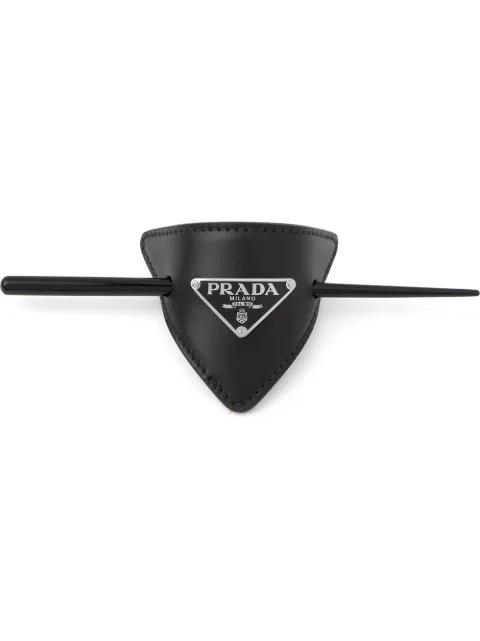 triangle-logo leather hair clip by PRADA