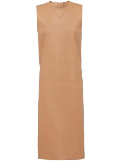 triangle-logo leather shift dress by PRADA