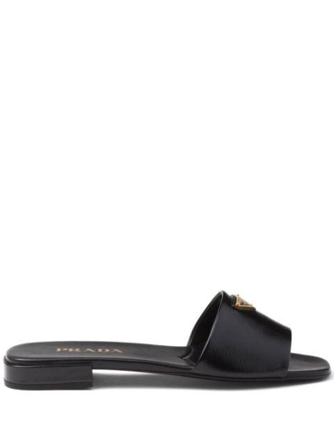 triangle-logo leather slides by PRADA