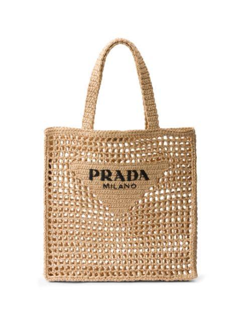triangle-logo raffia tote bag by PRADA