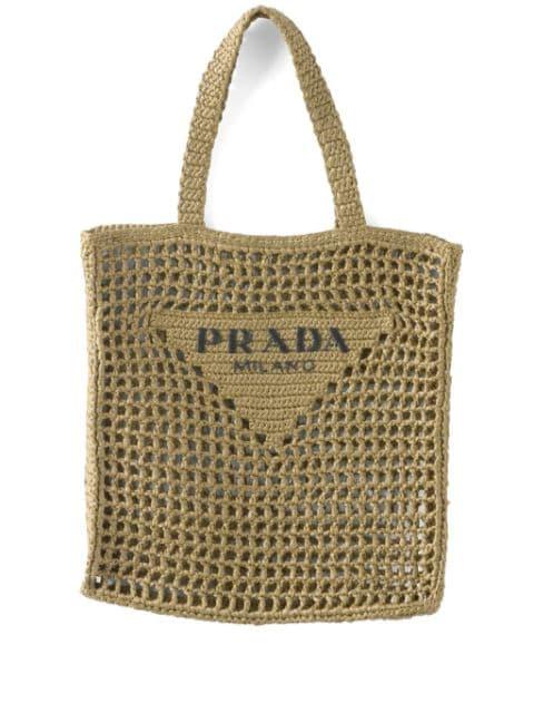triangle-logo raffia tote bag by PRADA