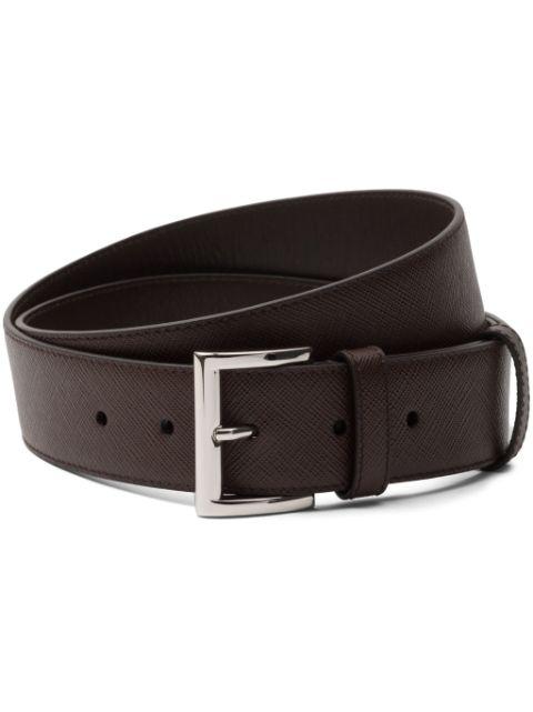 triangle-logo saffiano leather belt by PRADA