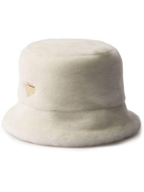triangle-logo shearling bucket hat by PRADA