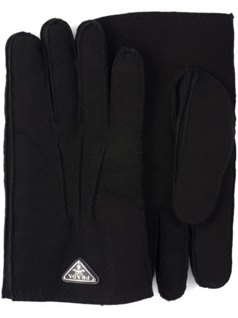 triangle-logo suede gloves by PRADA