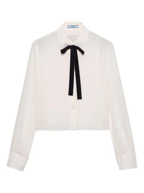 triangle-logo velvet-bow shirt by PRADA