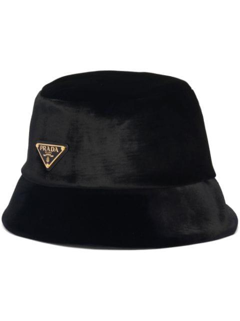 triangle-logo velvet bucket hat by PRADA