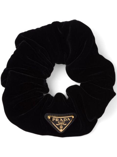 triangle-logo velvet scrunchie by PRADA